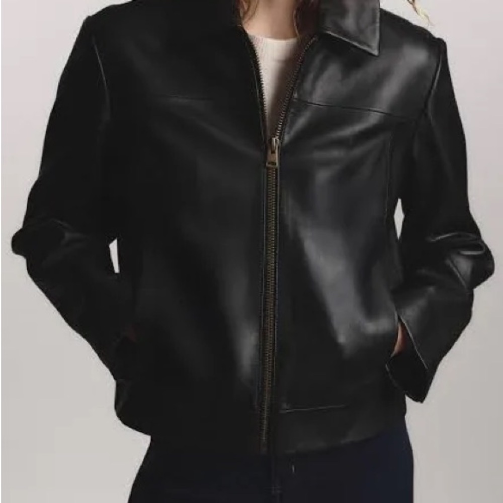 Quince Women's Classic Black Leather Jacket